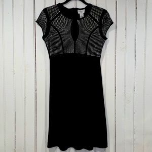 Carmen Marc Valvo Black Silver Studded Sheath Dress